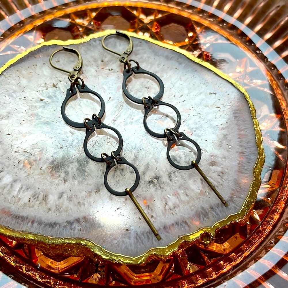 MODERNIST Industrial Geometric Hanging Metalwork Earrings